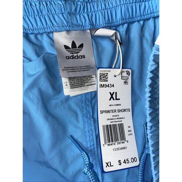 NWT Adidas Xl Mens Babyblue Sprinter Shorts Zipper Pockets Drawstring Athletic - Picture 2 of 3